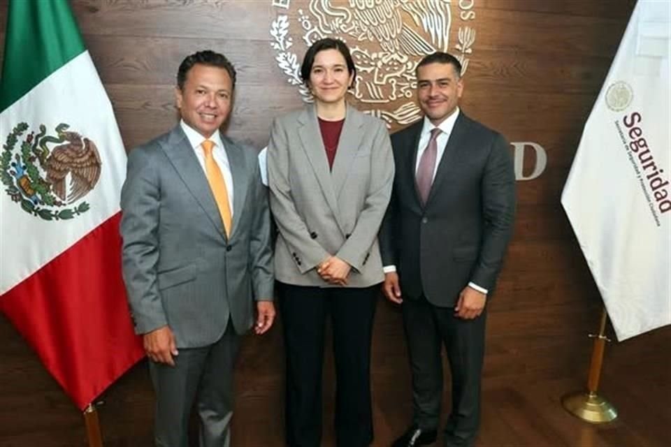 Pablo Lemus, Gobernador de Jalisco; Marcela Figueroa, Secretaria Ejecutiva del Sistema Nacional de Seguridad Pública; y Omar García Harfuch, Secretario de Seguridad del Gobierno de México.