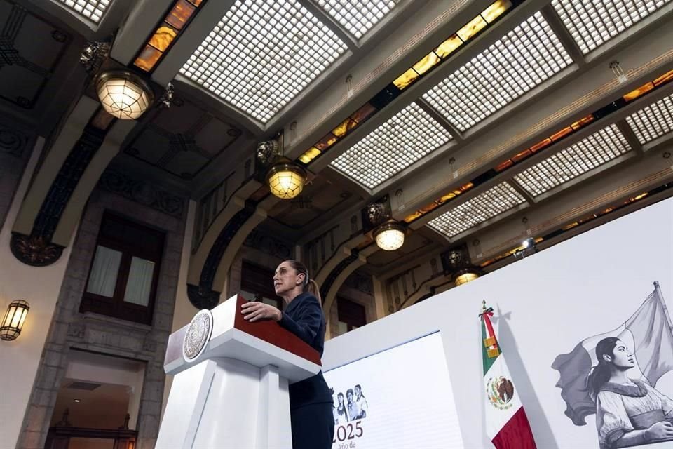 La Presidenta Sheinbaum en su conferencia de prensa de este jueves en Palacio Nacional.