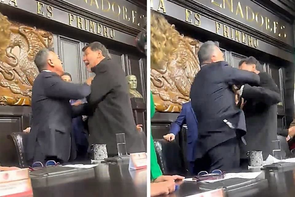 Al finalizar sesión de la Permanente, 'Alito' empujó y lanzó manotazo a Noroña, lo que desató zafarrancho en la antigua sede del Senado.