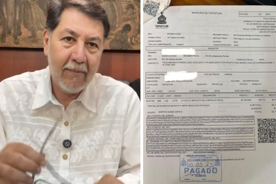 Noroña exhibió supuesto recibo de predial de su casa de Tepoztlán, pero lo paga ciudadana austriaca registrada en listas de deudores de SAT.