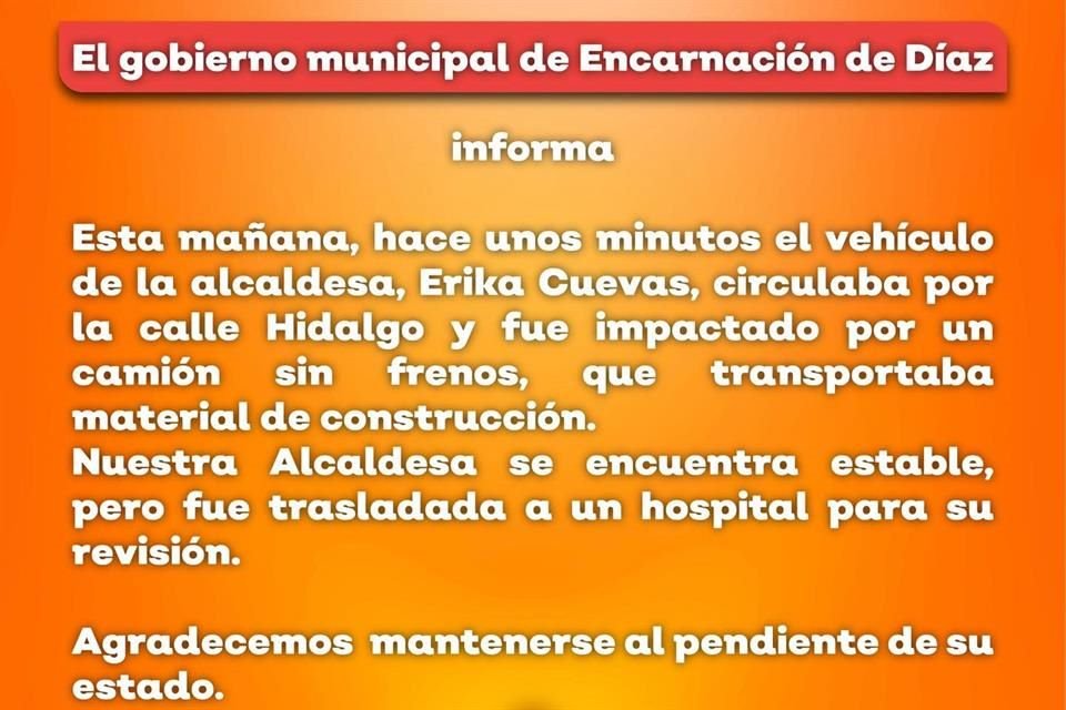 Comunicado del gobierno municipal de Encarnación de Díaz.