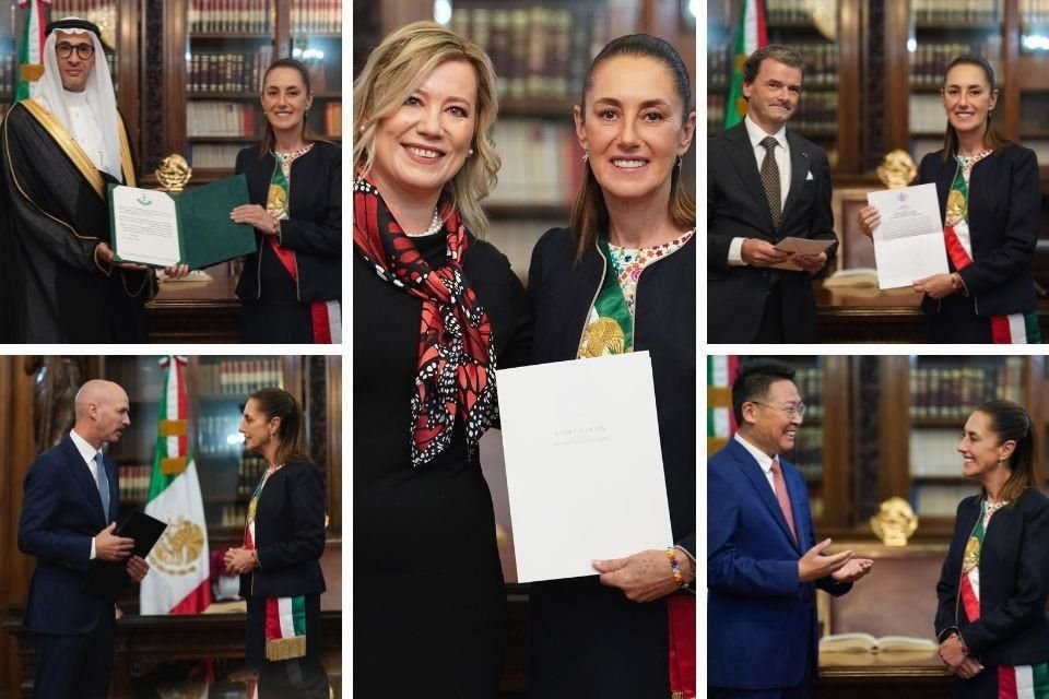 La Presidenta Sheinbaum recibió a los embajadores de China, Polonia, Arabia, Noruega y Bélgica, quienes le entregaron sus credenciales mientras ella portaba la banda presidencial.