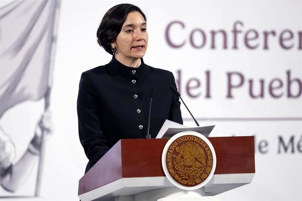 Marcela Figueroa, titular del SESNSP, en la conferencia mañanera en Palacio Nacional.