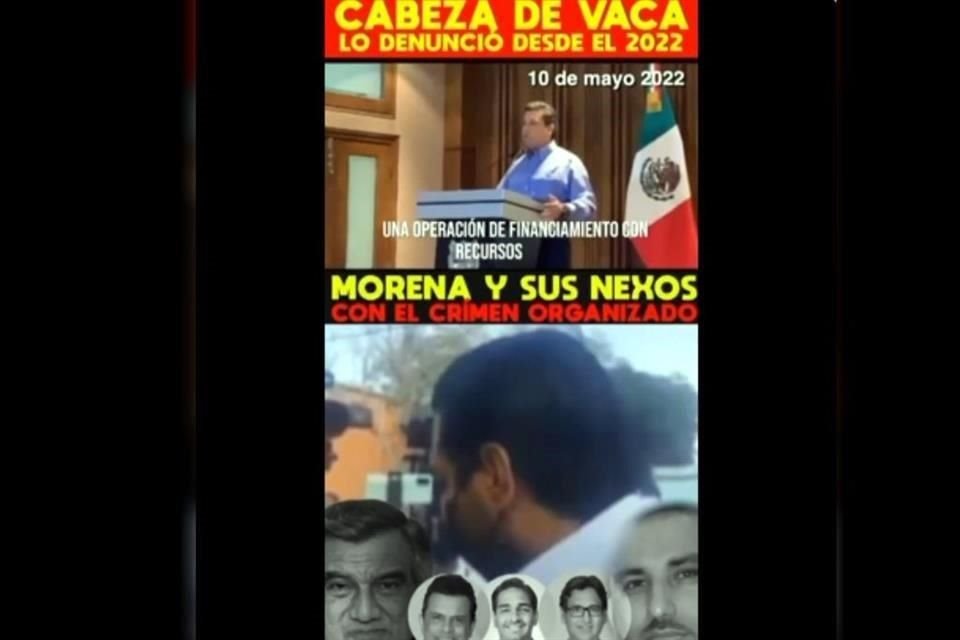 En el video, Cabeza de Vaca señaló a varios de los morenistas que supuestamente recibieron financiamiento de Sergio Carmona para sus campañas y lujosos vehículos.