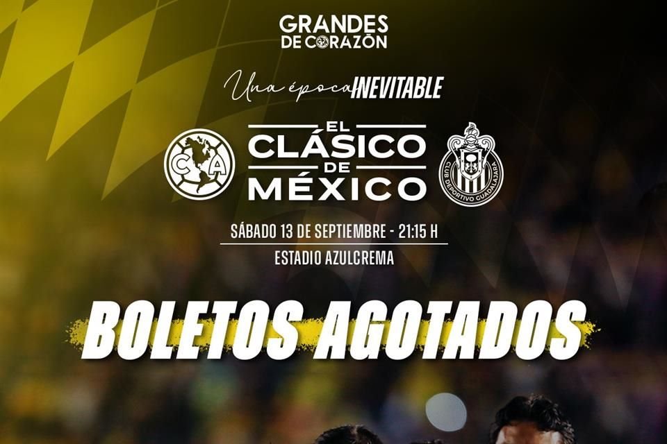 La afición ya hizo su parte y agotó los boletos para el duelo entre América y Chivas, que se jugará en el Estadio Ciudad de los Deportes.