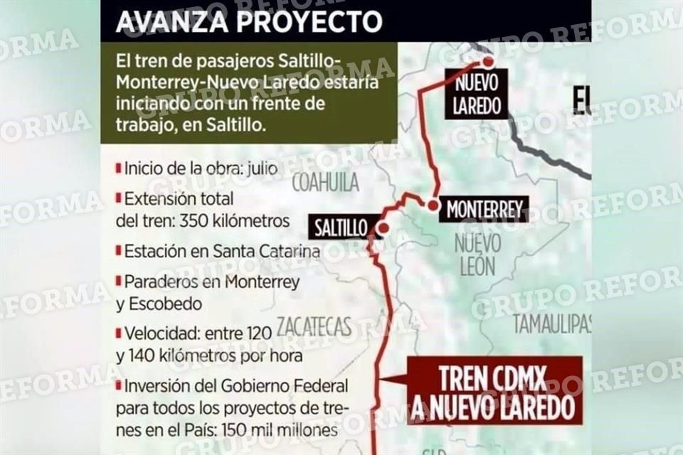 Esta es la ruta que seguirá el Tren Saltillo-Nuevo Laredo.