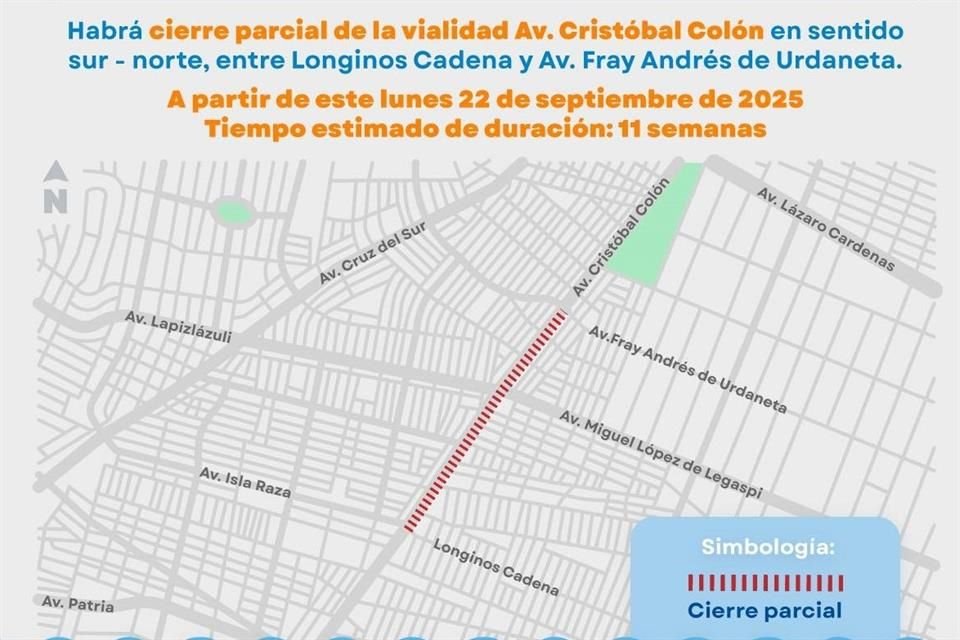 A partir del lunes, un tramo de la Avenida Colón estará parcialmente cerrado a la circulación por una obra del Sistema Intermunicipal de los Servicios de Agua Potable y Alcantarillado (Siapa).