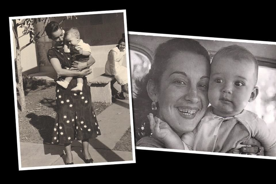 En brazos de su madre Márgara Garza de Fernández.