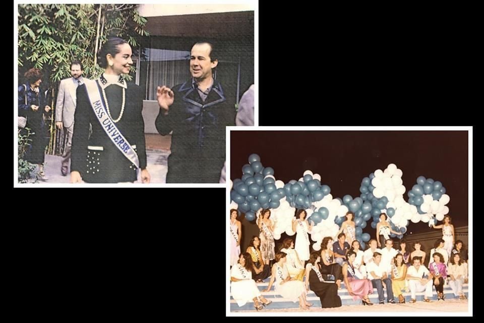 El panista junto a Lupita Jones, Miss Universo, y durante un evento de Miss México sentado junto a Raúl Velasco.