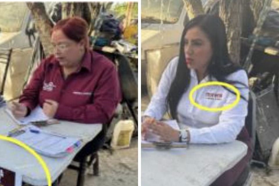 Adriana Quiroz (derecha) y Petra Romero fueron captadas en un evento de afiliación al partido en la CATEM, sindicato que lidera Pedro Haces, compañero de su bancada.