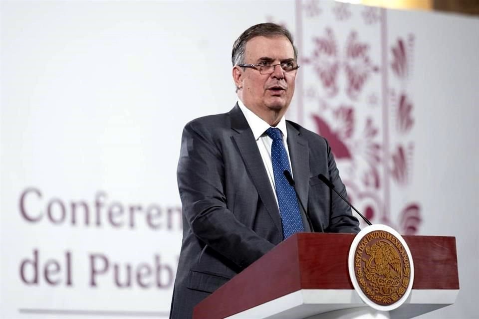 El Secretario Marcelo Ebrard en la conferencia mañanera de este jueves en Palacio Nacional.