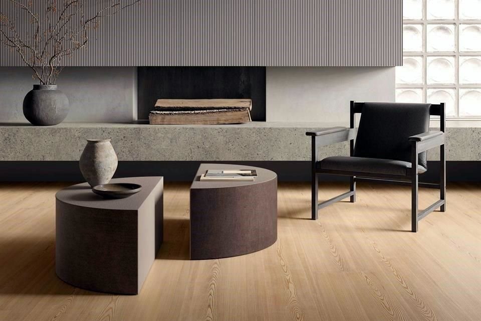 Las piezas pueden combinarse para crear superficies continuas y sin juntas que amplían las estancias con un aspecto liso y natural.