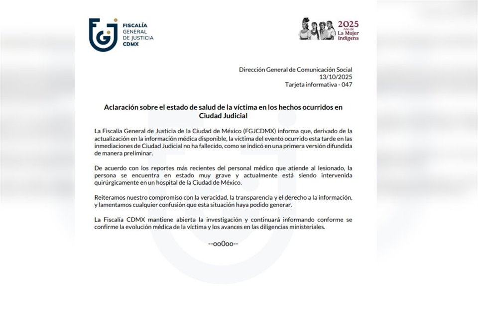 Fiscalía de CDMX informó que el abogado David Cohen no ha muerto, como reportó previamente, y aclaró que su estado de salud es muy grave.