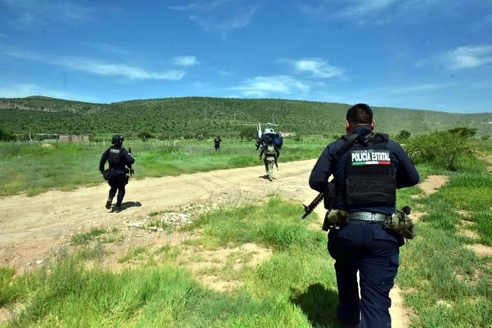 Aspecto del operativo en el que policías de Aguascalientes encontraron un campamento del CJNG en Rincón de Romos.