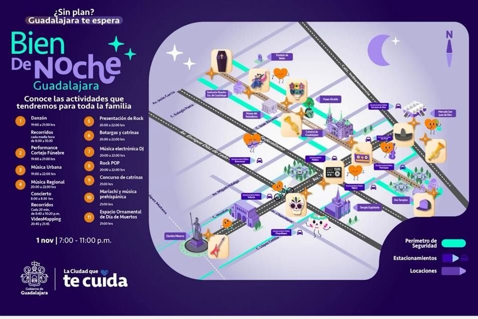 Agenda y mapa del Festival 'Bien de Noche' en Guadalajara.