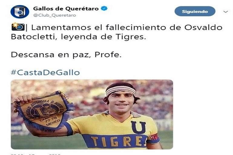 El mundo del futbol lamenta el fallecimiento de la leyenda de los Tigres Osvaldo Batocletti, quien perdió este viernes la batalla contra el cáncer.