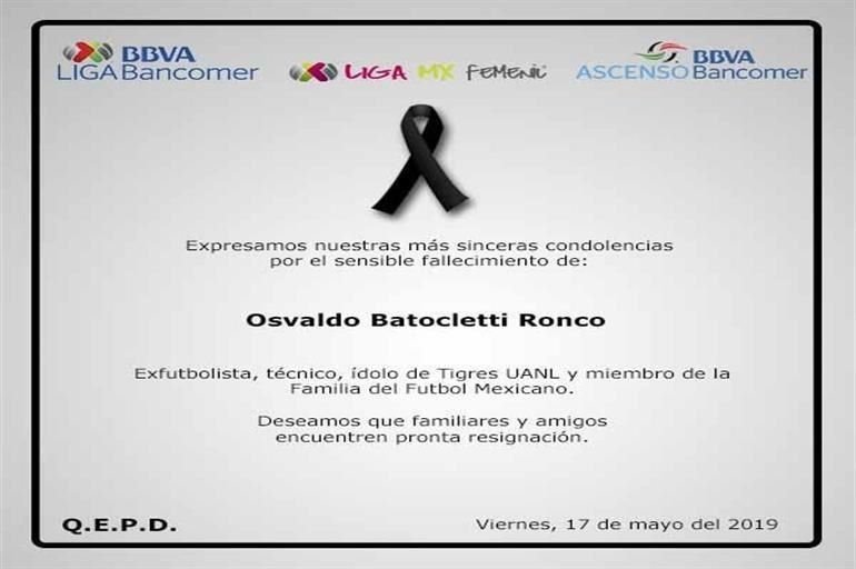 El mundo del futbol lamenta el fallecimiento de la leyenda de los Tigres Osvaldo Batocletti, quien perdió este viernes la batalla contra el cáncer.