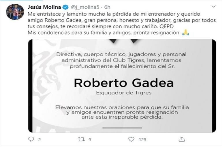 Personalidades e instituciones del futbol lamentan en redes sociales el fallecimiento de Roberto Gadea, quien jugara en Tigres y fuera campeón en la temporada 1977-78.