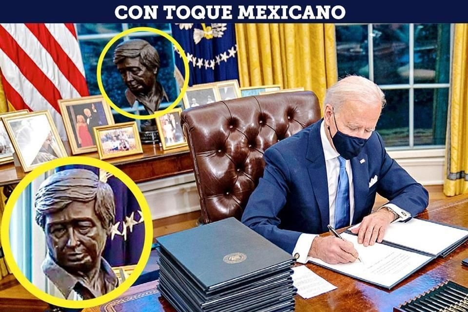 CON TOQUE MEXICANO. Biden le puso sello a su oficina. Llevó sus fotos familiares, colocó un cuadro del Presidente Roosevelt y un busto de César Chávez, el fundador de la Unión de Campesinos (United Farm Workers) con raíces mexicanas.