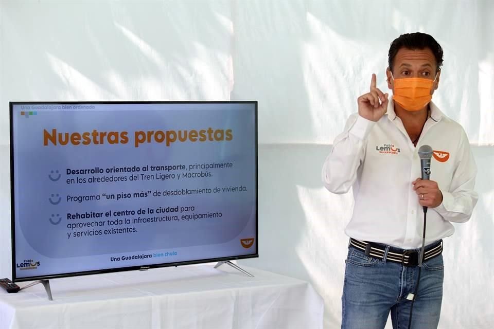 El candidato de MC por Guadalajara, Pablo Lemus, presentó su estrategia para 'enchular' la Ciudad, que incluye la redensificación.