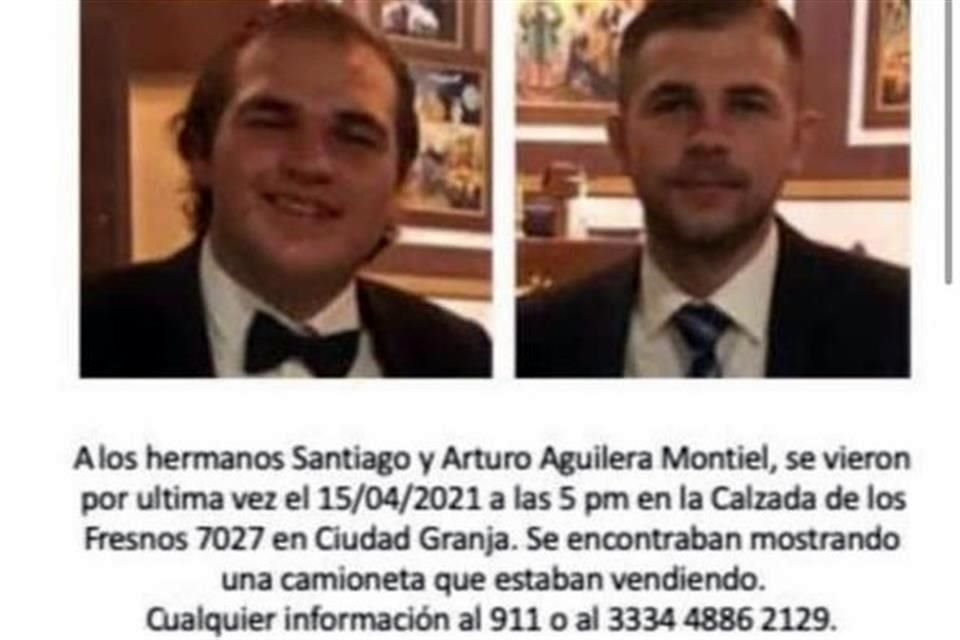 Los hermanos Santiago y Arturo habrían desaparecido en Ciudad Granja, en Zapopan, el 15 de abril.