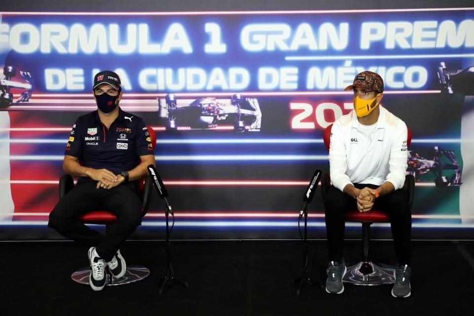 Sergio Pérez y Daniel Ricciardo, en conferencia de prensa.