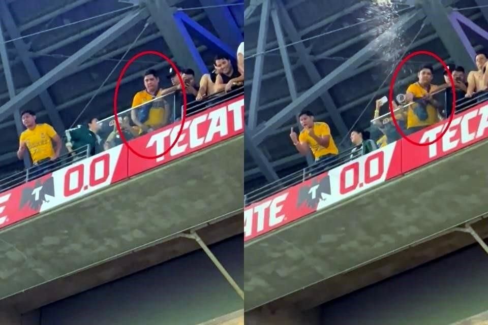 Tras el Clásico se viralizó un video donde se ve a un aficionado de Tigres lanzar líquido desde lo alto del Estadio Monterrey.