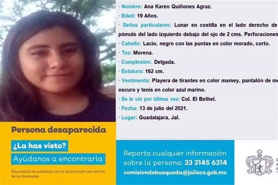 Ana Karen desapareció el 13 de julio en Guadalajara.