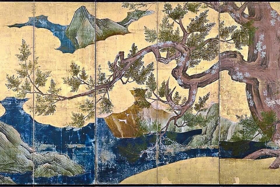 Obra aclamada como una de las más famosas de la historia del arte japonés. Fue creada por Kano Eitoku, reconocido por su habilidad de capturar escenas naturales, manejando la técnica fusuma.